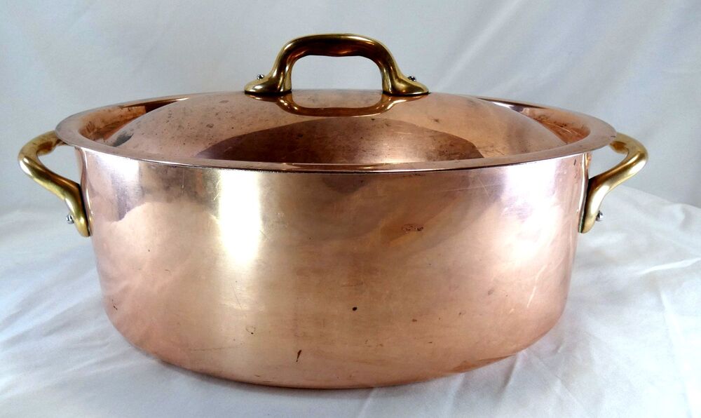 VTG 12 inch Oval Copper Cocotte w Lid Made in France 5 lbs.